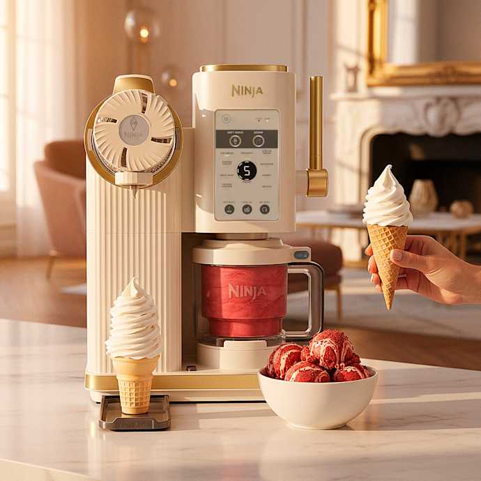 Ninja CREAMi Scoop & Swirl Soft Serve Ice Cream Machine in Stone & Gold - Image 9