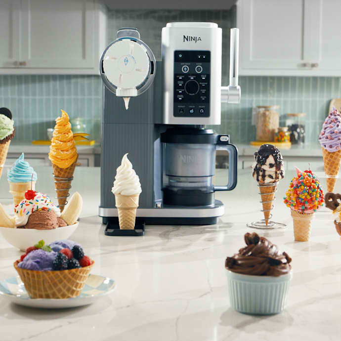 Ninja CREAMi Scoop & Swirl Soft Serve Ice Cream Machine in Stone & Gold - Image 10