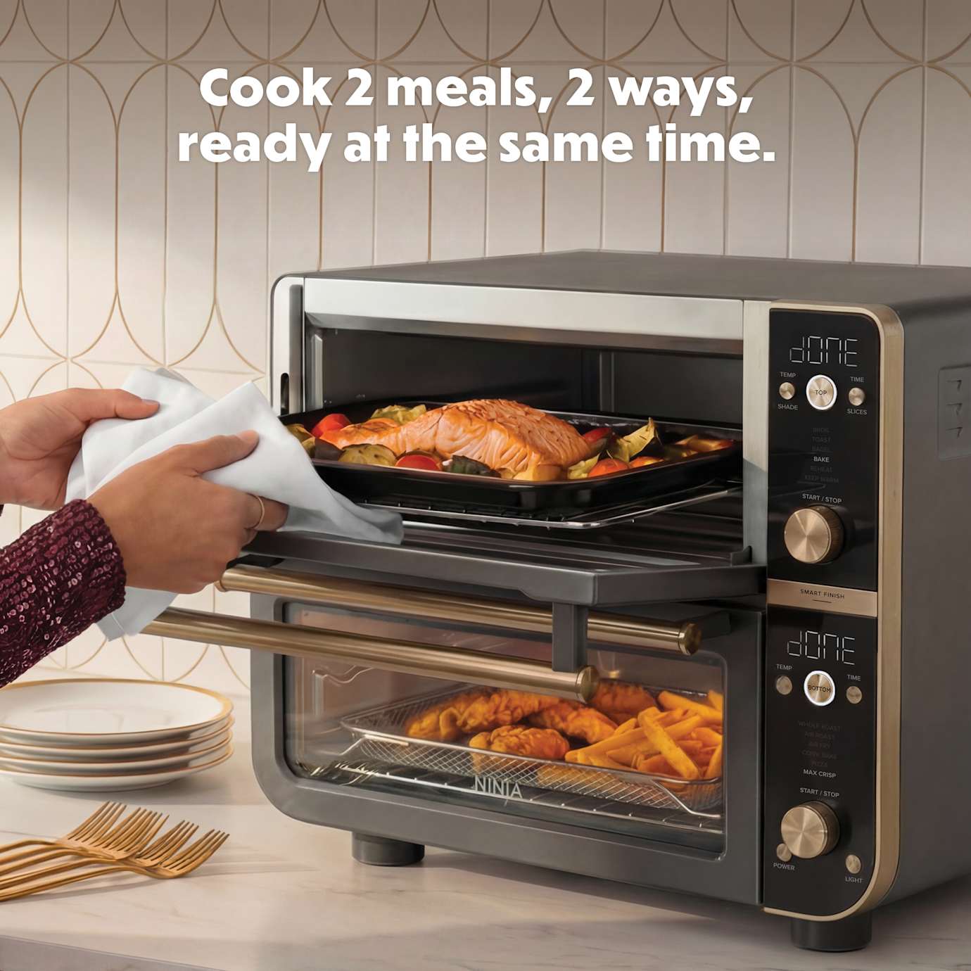 Ninja Double Oven Pro Smart XL Countertop Oven & Air Fryer, Stone Gold - Image 2