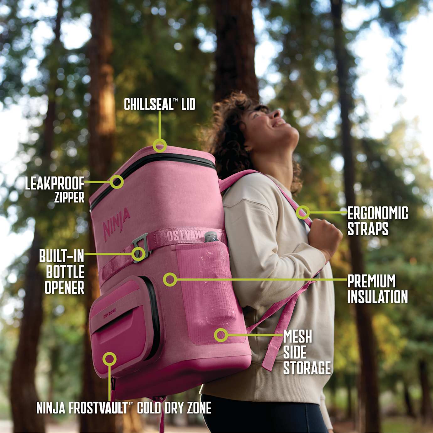 Ninja Outdoor FrostVault Go 24-Can Backpack Cooler in Pink - Image 6