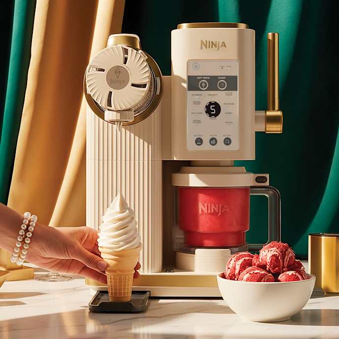 Ninja CREAMi Scoop & Swirl Soft Serve Ice Cream Machine in Stone & Gold - Image 8