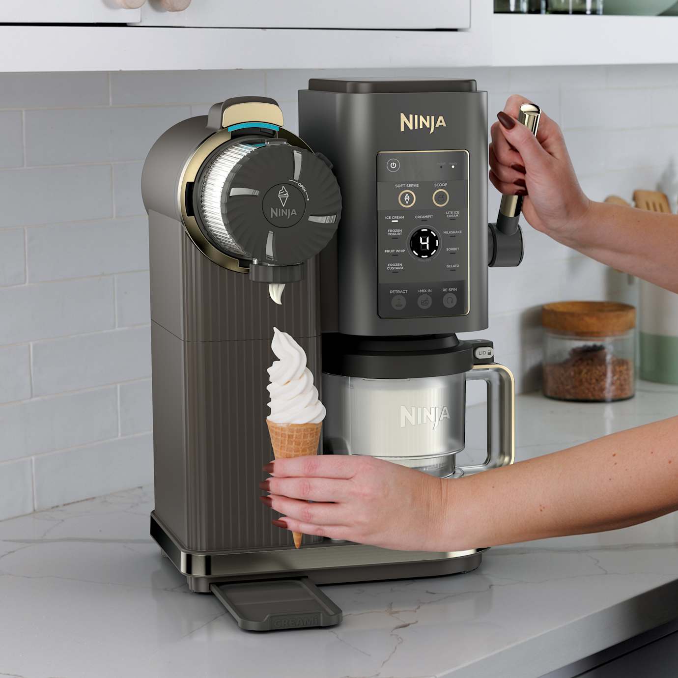 Ninja CREAMi Scoop & Swirl Soft Serve Ice Cream Machine in Navy - Image 3