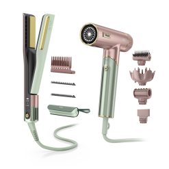 Shark SpeedStyle Hair Dryer & SilkiPro Straightener Bundle in Strawberry Matcha