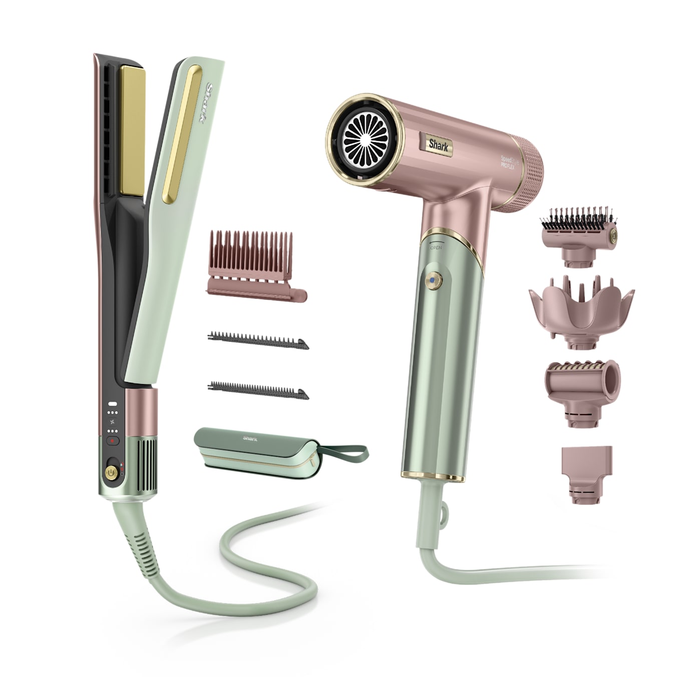 Shark SpeedStyle Hair Dryer & SilkiPro Straightener Bundle in Strawberry Matcha
