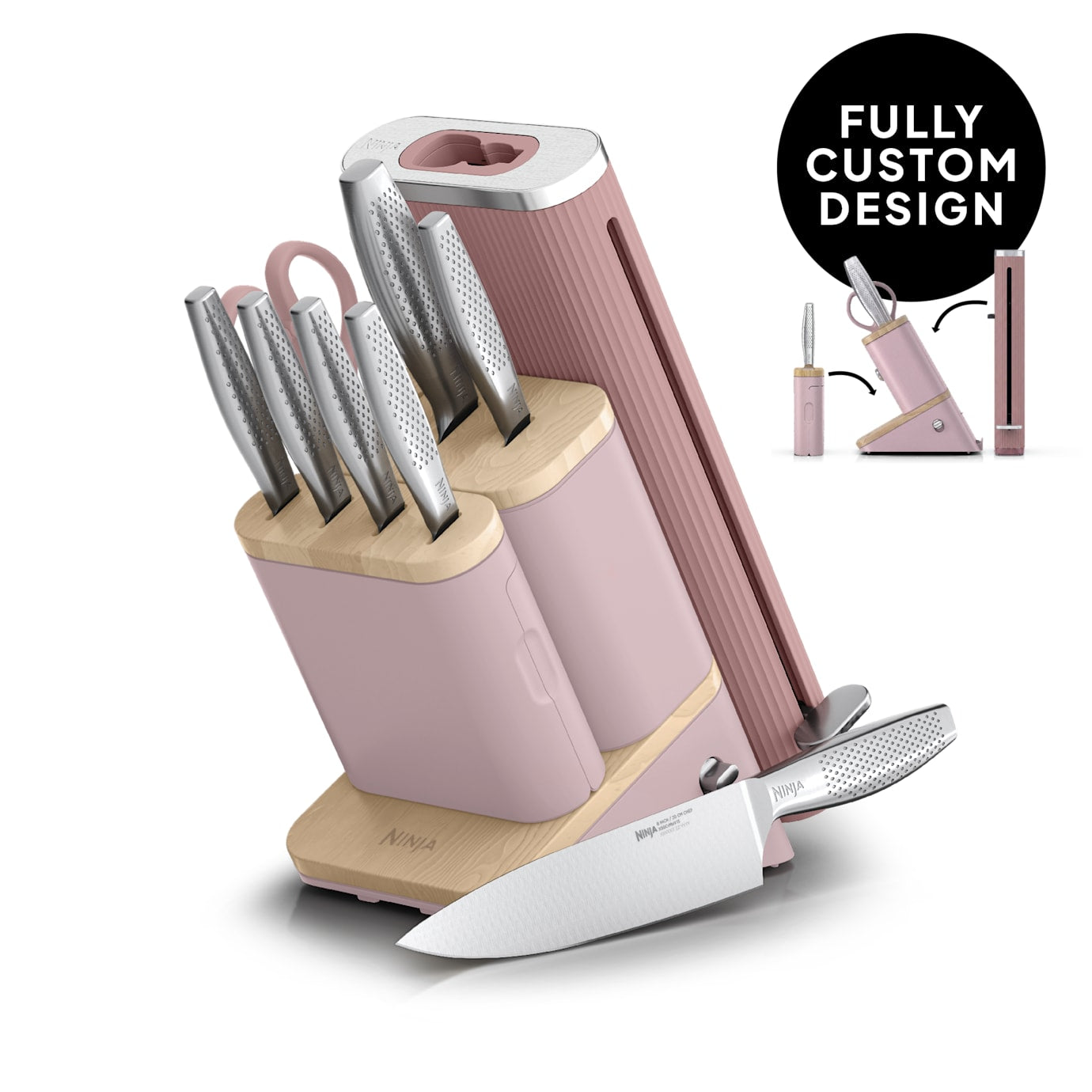 Ninja NeverDull Pro 10-Piece Premium Kitchen Knife Set & Steak Knives in Chai Pink